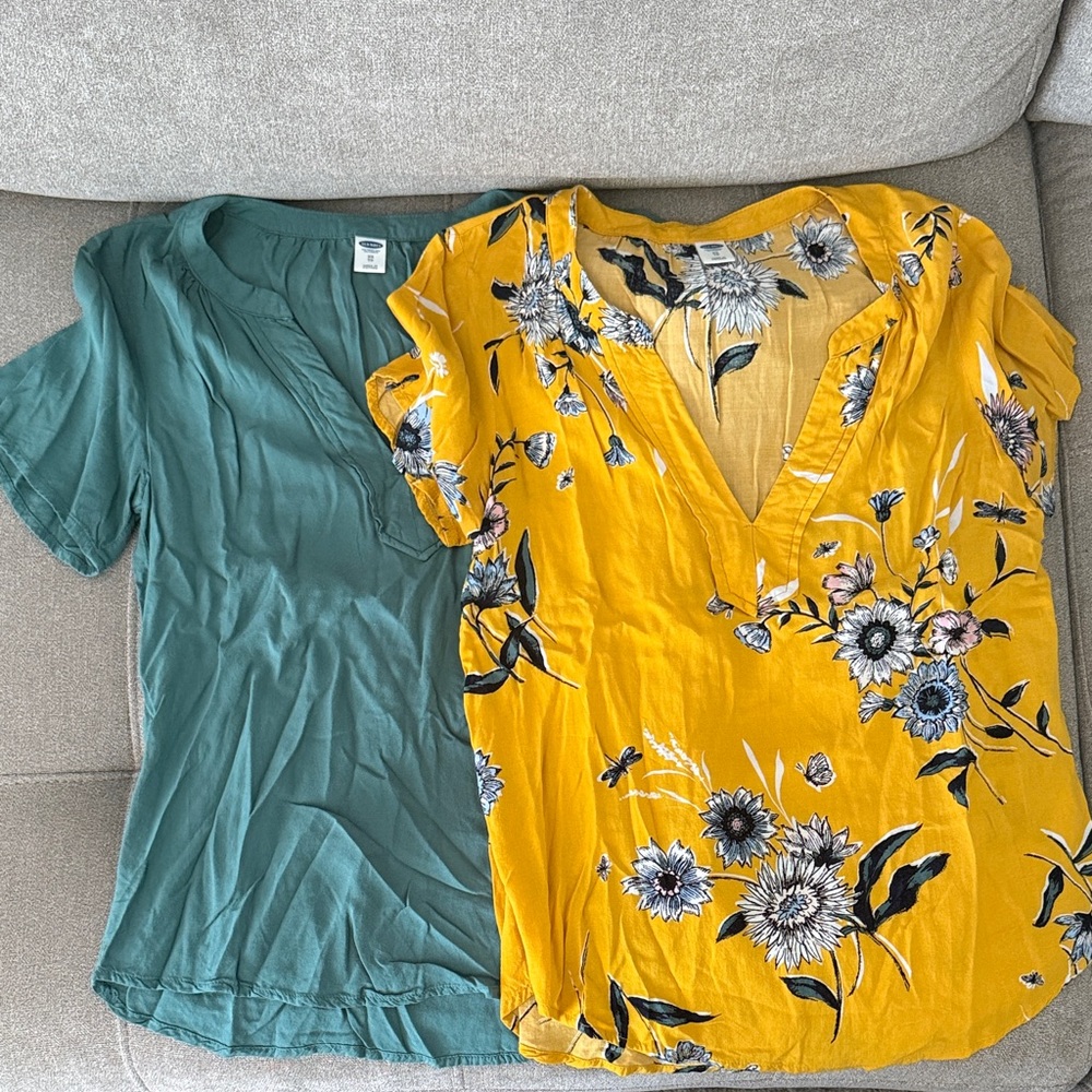 Old Navy Floral Mustard and Teal Blouses